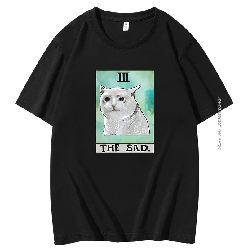 

Футболка Kawaii The Sad Cat креативный мем топы унисекс ретро Harajuku Графические футболки Летние футболки с коротким рукавом мужская одежда