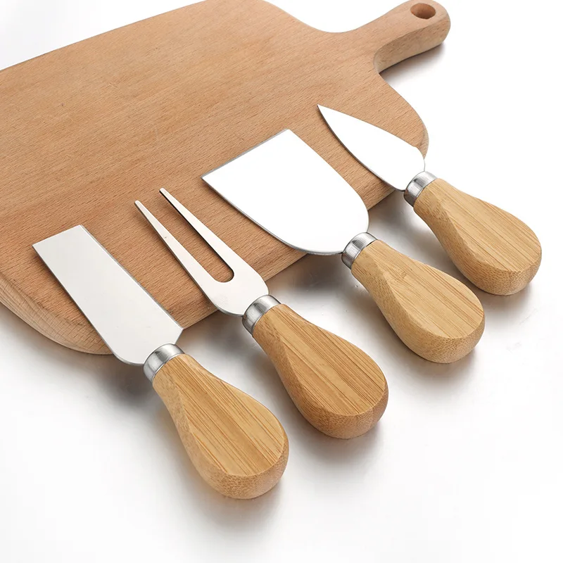 

4pcs/set Cheese Knife Stainless Steel Cheese Knives Oak Handle Cheese Cutter Cheese Board Butter Spatula Kitchen Cheese Tools