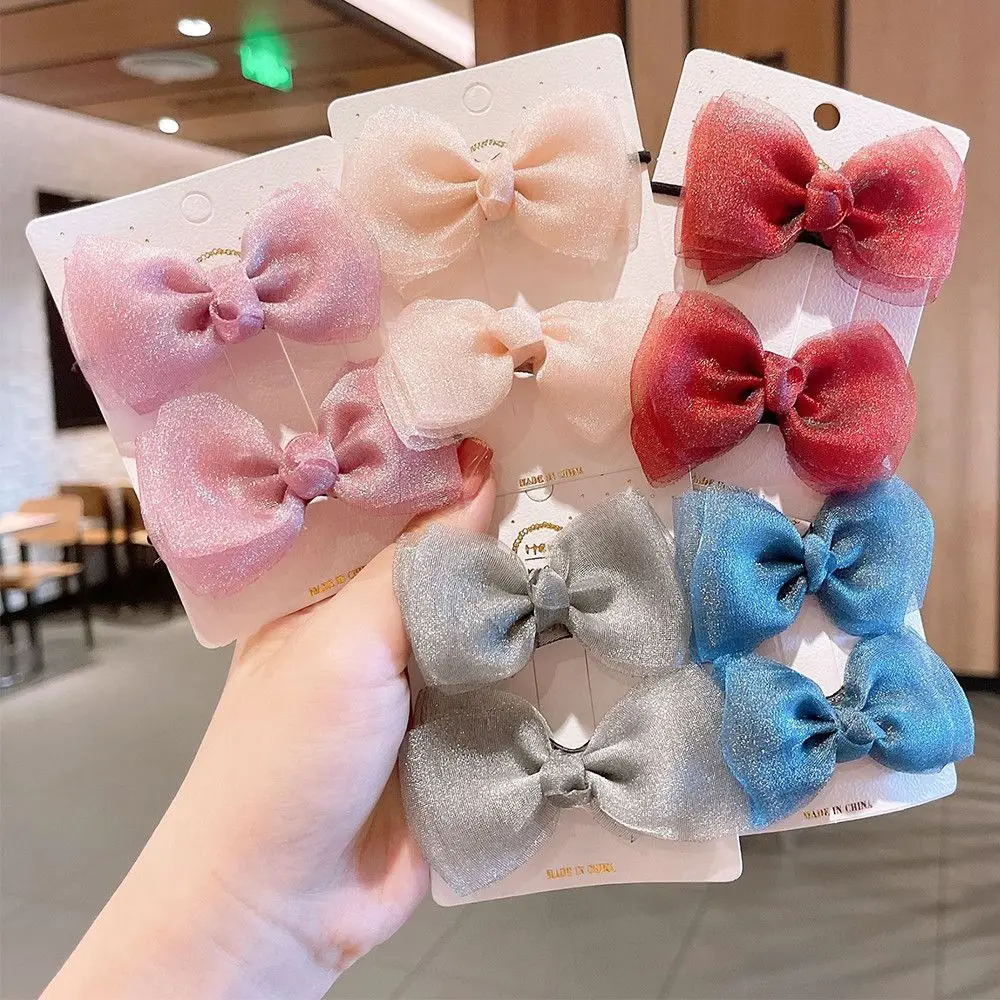 

2Pcs Sweet Gauze Little Girl Hair Accessories Baby Hairpins Bowknot Barrettes Kids Hair Clips Bow Headgear