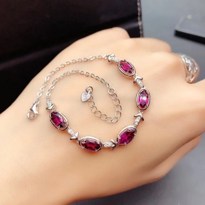 

MeiBaPJ Natural Mozambique Garnet Gemstone Bracelet for Women 925 Sterling Silver Bangle Fine Jewelry