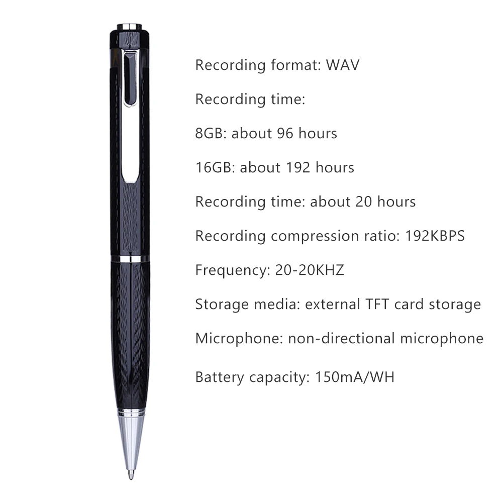 

Digital Recording Recorder Pen 8GB 16GB Portable Long Time MP3 Audio Recording 192Kpbs Digital Sound Noise Reduction