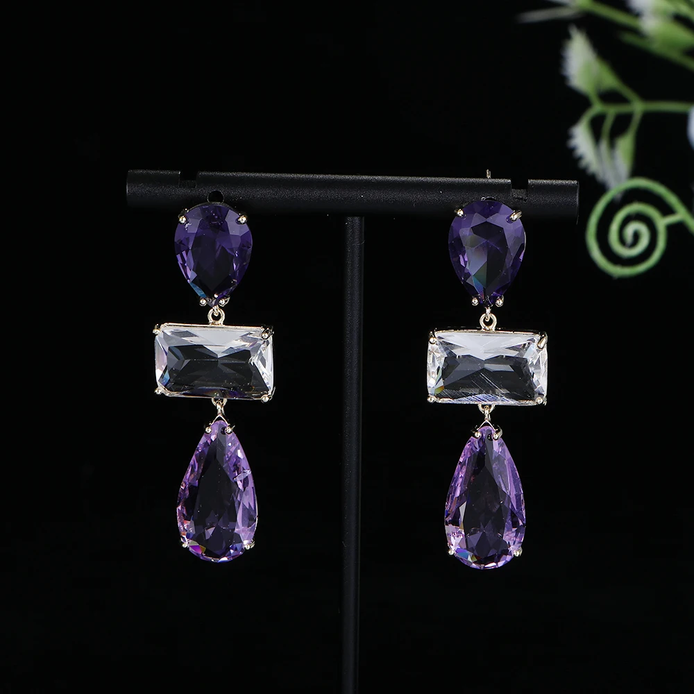 

Luxury Waterdrop Square Drop Earrings For Women Wedding Party Indian Dubai Bridal Jewelry Boucle D'Oreille Femme A0154