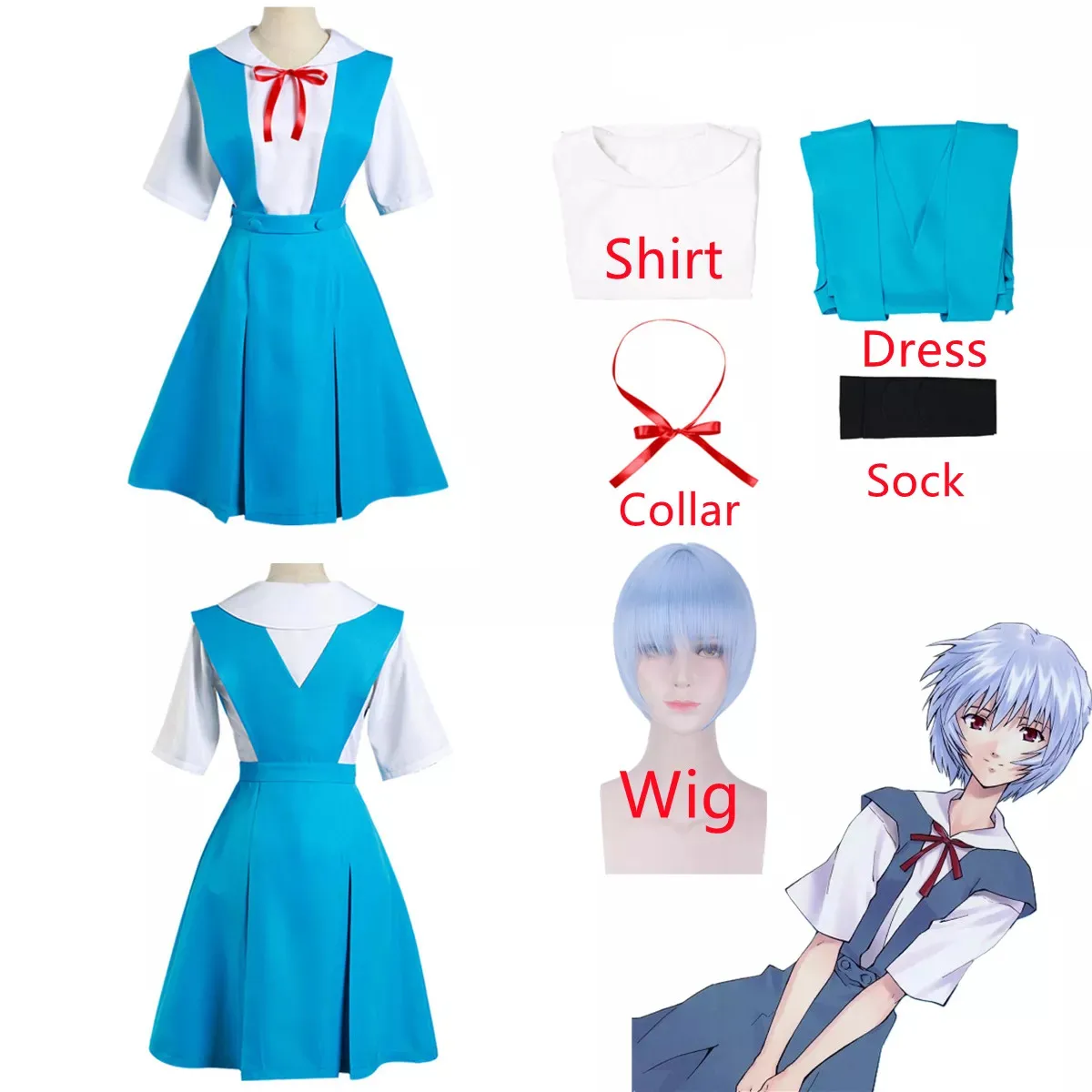 

Anime Japanese Anime Evangelion Ayanami Rei Cosplays Costume High School Students Uniform Girls Birthday Halloween Party Dress