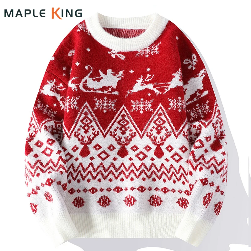 

Вязаный свитер с узором снежинки и лося для мужчин и женщин, Рождественская одежда, 2023, винтажный теплый пуловер, джемпер для пар, мужской свитер