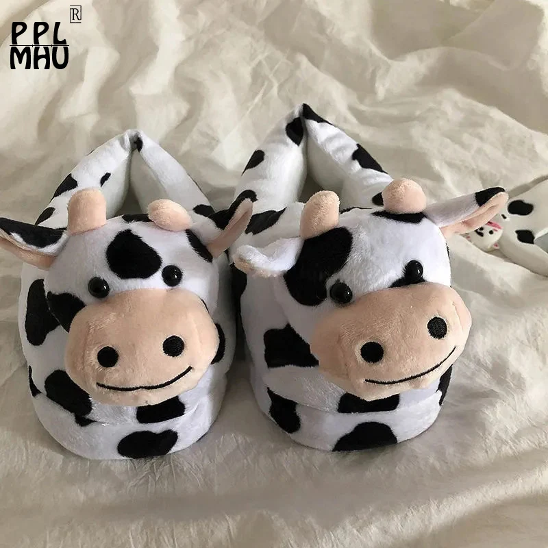 

Симпатичные коровы толстые теплые меховые тапочки зимние теплые домашние Нескользящие плюшевые туфли модные удобные слипоны на платформе ...