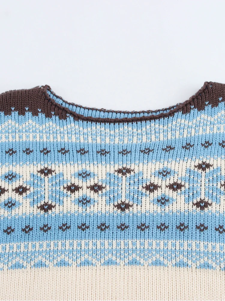 KAOPU ZA женский жаккардовый вязаный свитер винтажный пуловер с круглым вырезом и