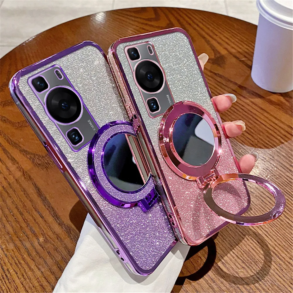 Зеркальный блестящий чехол-подставка для телефона Huawei P30 Lite P40 P50 P60 P70 Pro P Smart 2021 Mate