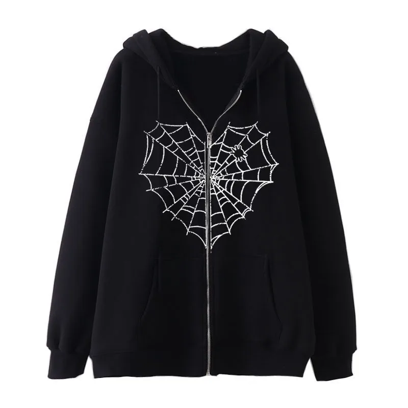 

Gothic Harajuku Y2k Clothes Hoodies Women Hip Hop Zipper Hooded Autumn Winter Sweatshirt Female Punk Jacket Colorful Spider Web
