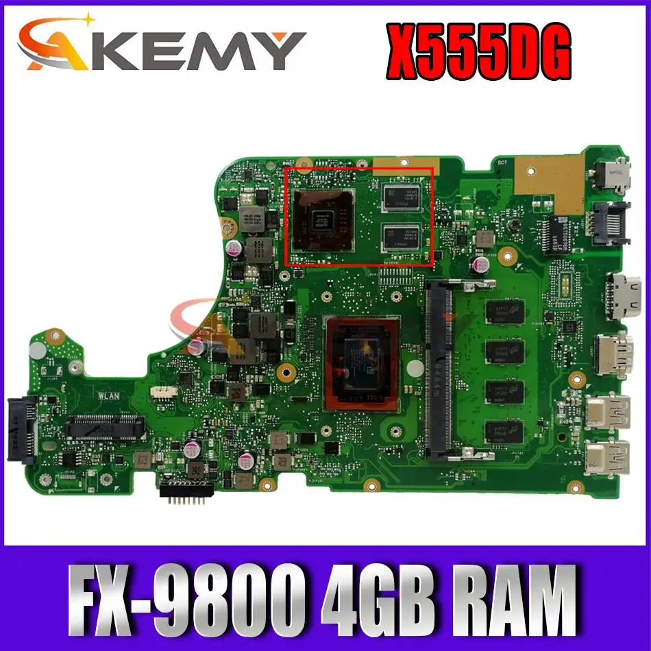 

X555DG laptop mainboard with FX-9800 4GB RAM For Asus X555YI X555D A555D X555Y X555DG notebook motherboard tested full 100%