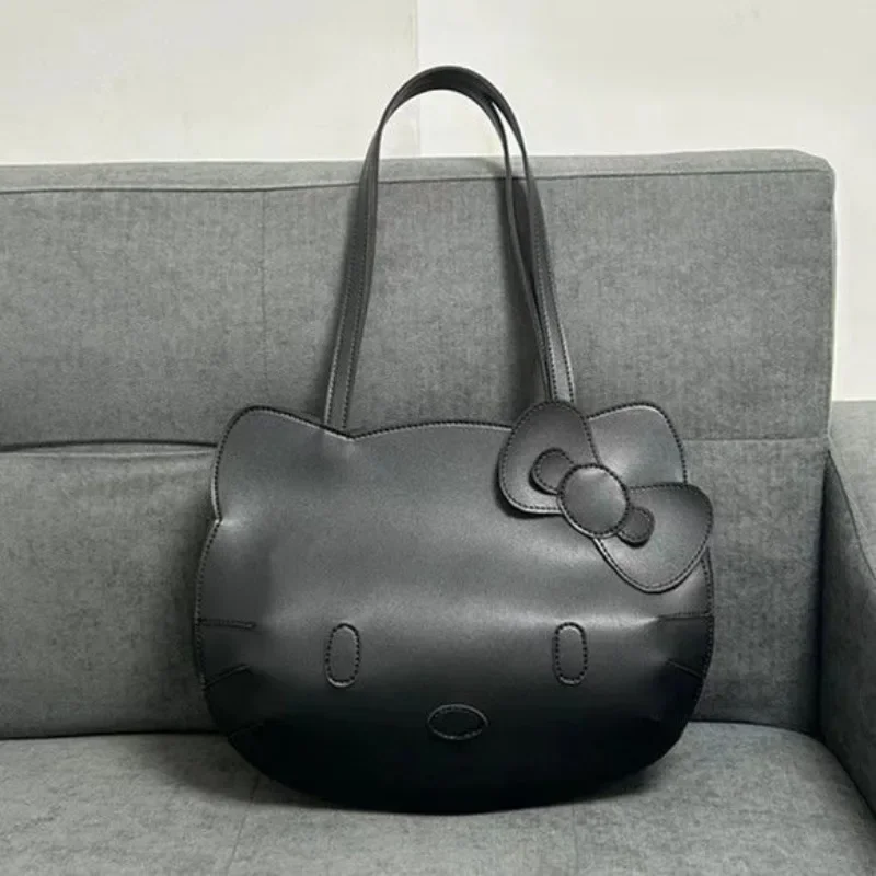 MBTI Чистая черная сумка на плечо для женщин Hello Kitty из искусственной кожи