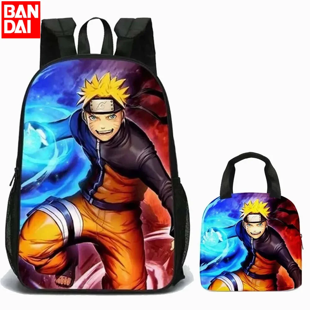 Bandai Naruto Double-sided Printed Backpack + Meal Bag Two-Piece Set Backpack Lunch Bag for Primary and Secondary School Student