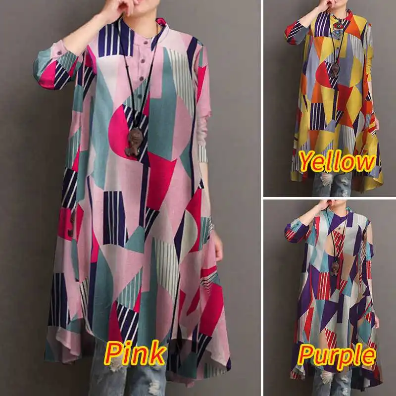 

Women's Blouse 2022 Autumn Printed Long Shirts Casual Long Sleeve Blusas Female Button Asymmetrical Tops Tunic