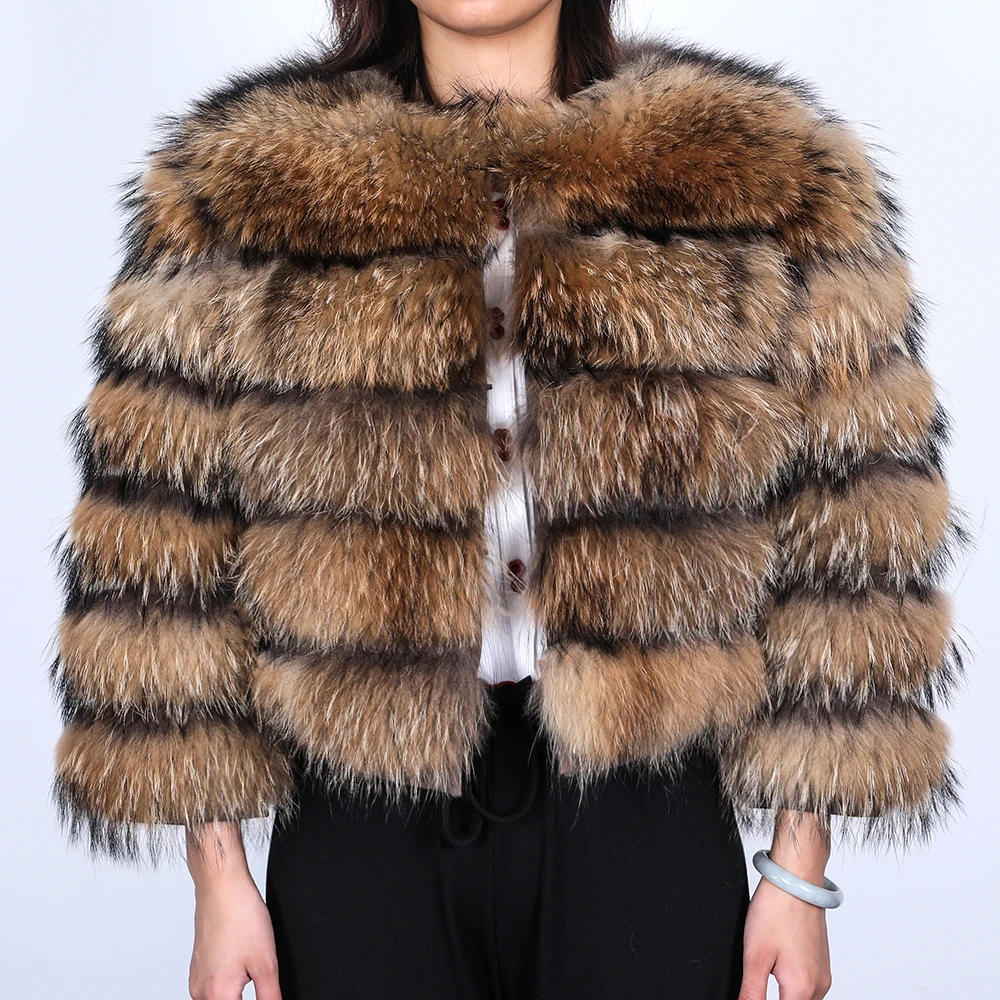 Winter Women Real Fox Fur Jacket Real Fur Warm Thicken Coat Ladies Natural Raccoon Fur Outerwears Cold-Resistant Leather Jacket