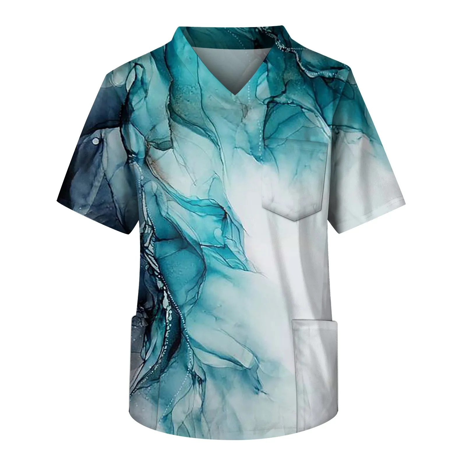 

Printed Scrub Working Uniform Tops For Men'S V-Neck Short Sleeve Workwear Pockets Nursing Uniform Healthcare Clinic Clothes