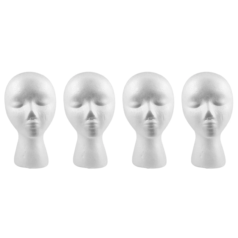 

4X 27.5 X 52Cm Dummy / Mannequin Head Female Foam(Polystyrene) Exhibitor For Cap, Headphones