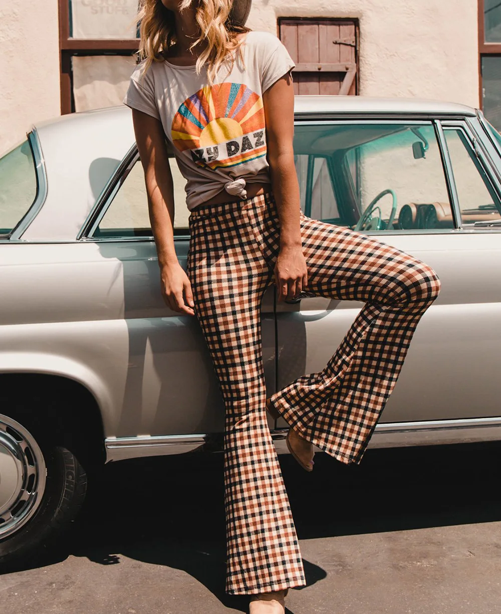 

Fashion Women's Trousers Plaid Print Self-cultivation Casual and Elegant Commuting Street Fashion Flare Pants Spring/Autumn