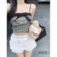 girl kaila bowknot lattice suspender vest womens summer new sweet and spicy inside and outside wear design top