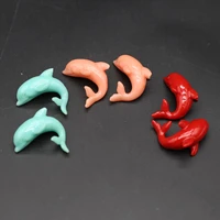 5pc natural coral beads cute dolphin no hole loose bead for jewelry making diy women necklace gifts accessories