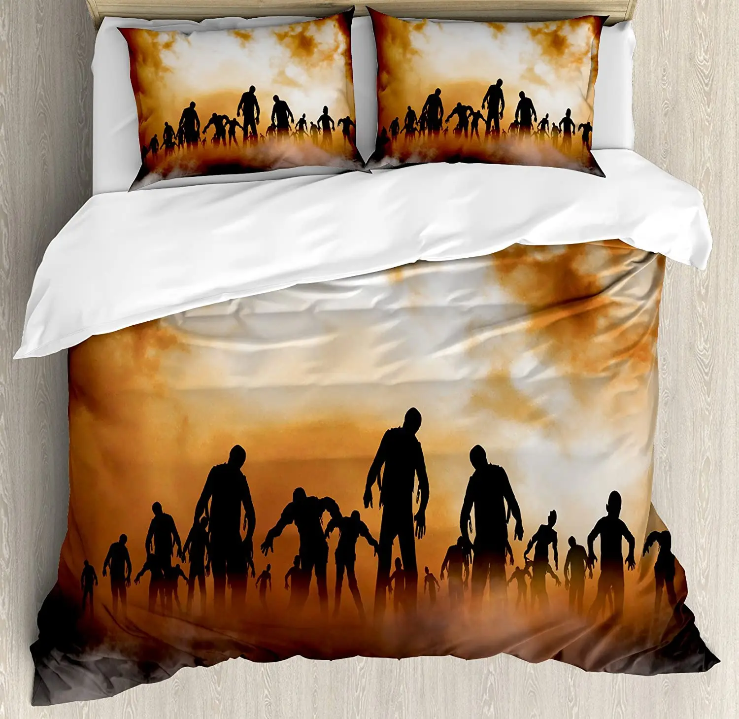 

Комплект постельного белья на Хэллоуин для спальни, кровати, дома, зомби, мертвецы, ходящее тело в Думе, туман, пододеяльник и наволочка