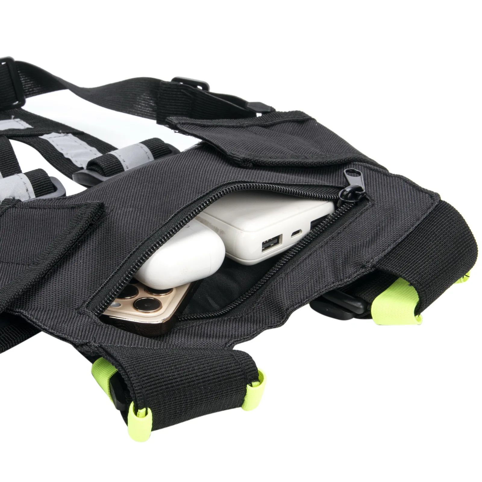 Yellow Reflective Tactical Harness Front Pack Vest Chest Bag Pouch For Walkie Talkie  Radio
