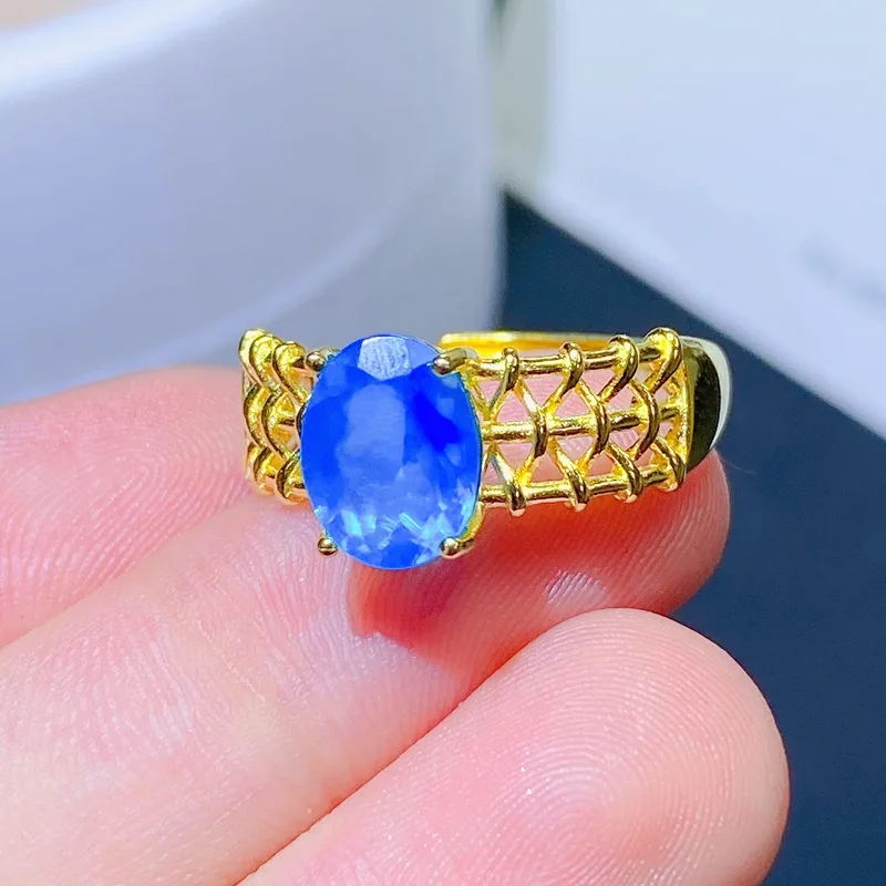 

925 Silver Natural Opal Blue Ring 7x9mm Line Newest Fashion Ladies Gem Jewelry Rings Sterling Silver