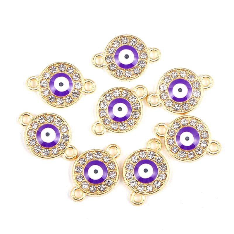 15Pcs 12*17MM Shiny Rhinestone Round With Evil Eye Charms For Women DIY Jewelry Necklace Earrings Key Chains Making Pendants
