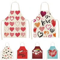 1pcs love heart pattern cleaning colorful aprons home cooking kitchen apron cook wear cotton linen adult bibs 5365cm wql0207