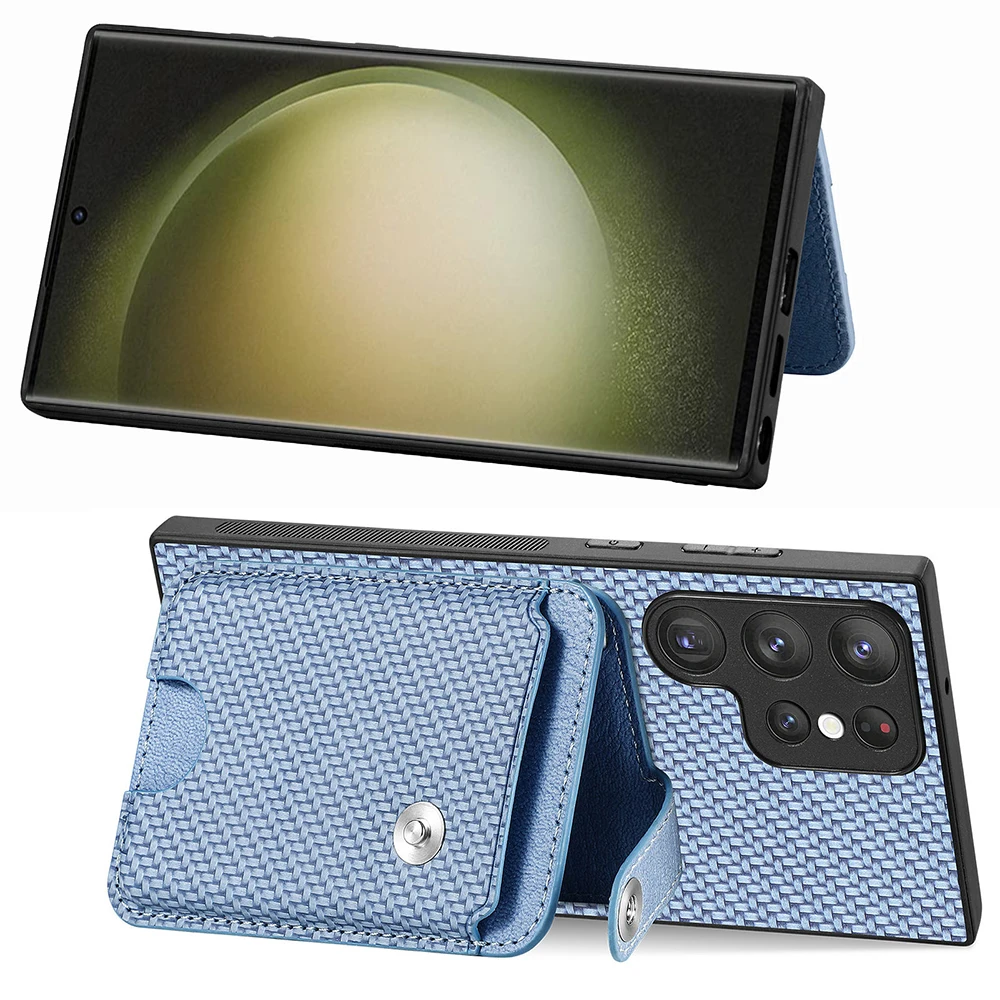 Волоконный чехол для телефона Samsung S23 Ultra Plus защитный с запястьем и карманом карт