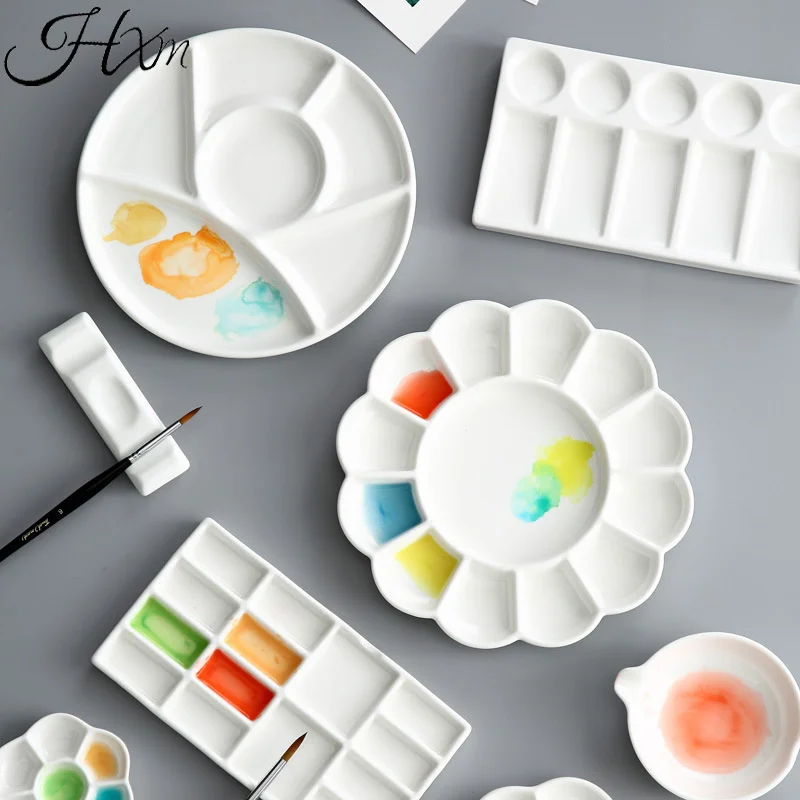

Flower Plum Rectangle Ceramic Palette Color Mixing Paint Palette Tray For Watercolor Gouache Acrylic Painting Art Supplies