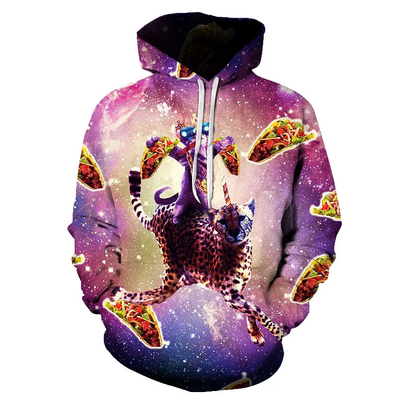 

Детская толстовка унисекс, Модная красочная мультяшная Космическая одежда с 3D принтом кошек, новинка, спортивная одежда с пиццей