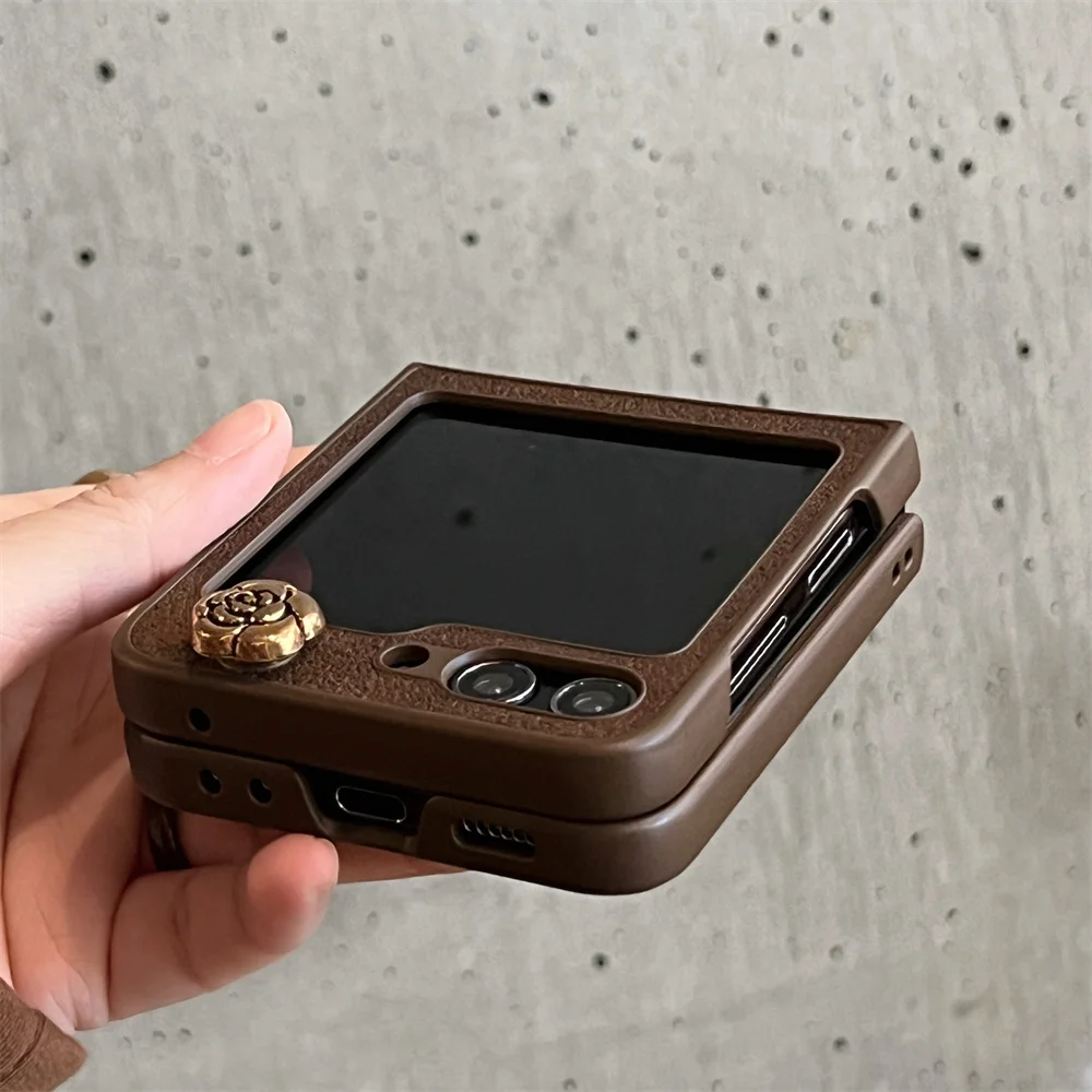 Роскошный Жемчужный милый 3D чехол с цепочкой камелии для телефона Samsung Galaxy Z Flip 5 4 3