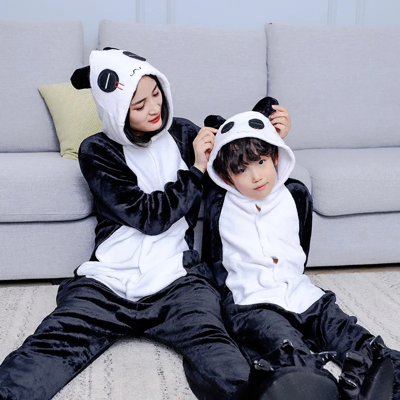 

New Handsome Black Boy Suit Siamese Panda Parent-child Family Dress Spring Cute Home Service Mom and Daughter Matching Clothes