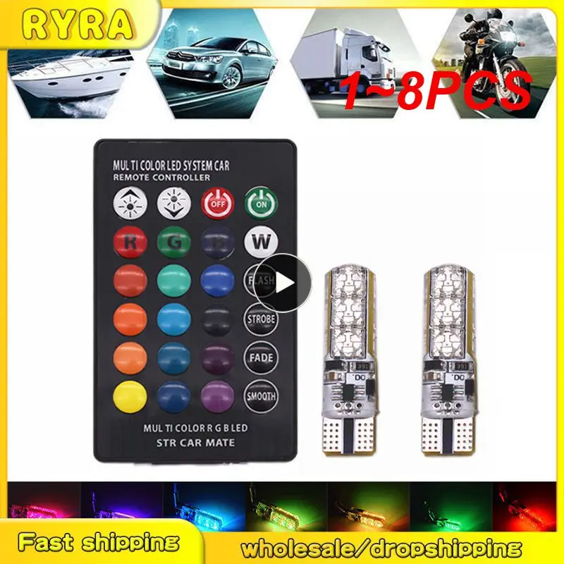 

1~8PCS W5W Silicone RGB 5050 6SMD LED Side Wedge Light Dome Reading Bulb Flash Decoration Lights Remote Control for Car