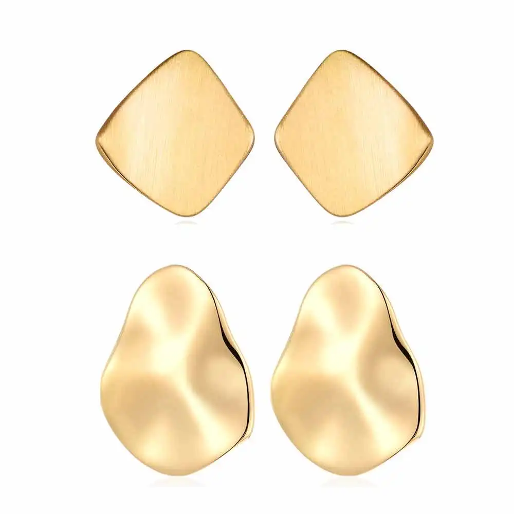 

Shineland Fashion Statement 2023 New Geometric Matte Gold Color Stud Earrings for Women Simple Punk Modern Jewelry Party Gift