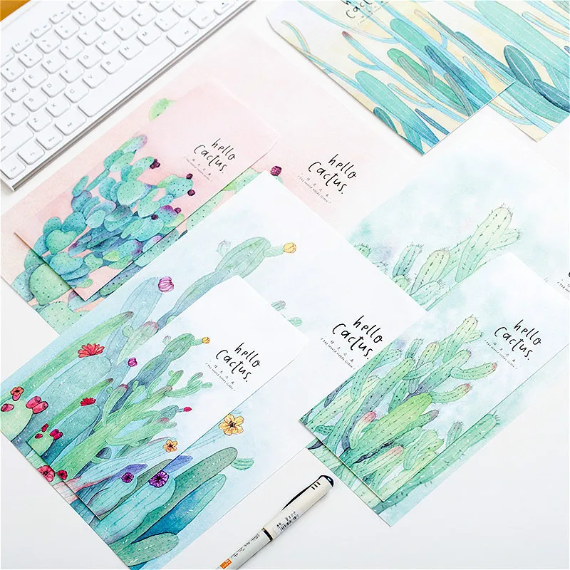 

6pcs Cactus Paper Envelopes Letter Paper Set Wedding Invitations Cards Bag Gift Letter Bag Wages Cash Holder Office Stationery