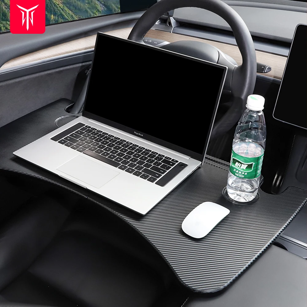 YZ Carbon Table Desk For Tesla Model 3 Car Steering Wheel Laptop Tray Food Desk Portable Office Table for Tesla Model3 ModelY