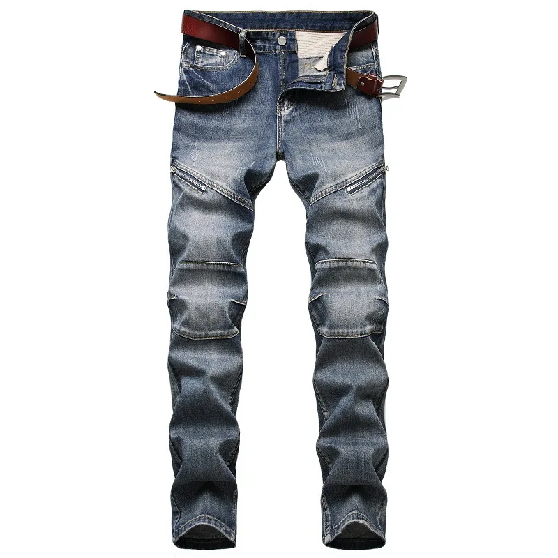 

2022 AUTUMN Spring Men's Skateboard Streetwear HIP HOP Punk Stretch Bike Jeans Trendy Skinny Pencil Straight Denim Trouers