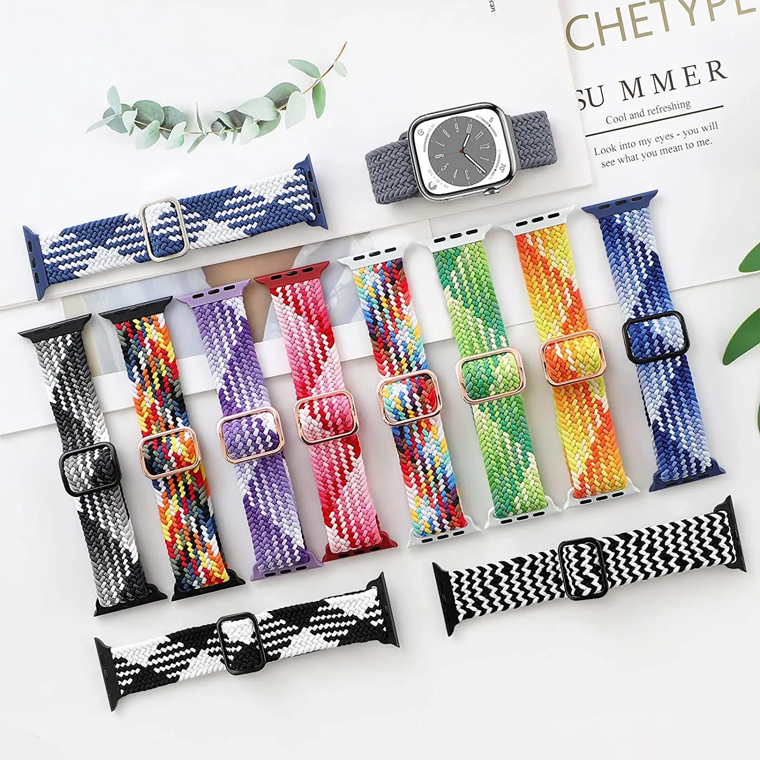 Slip Buckle Nylon Strap For Apple Watch Band 41mm 44mm 45mm 40mm 42mm 49mm Elastic Braided Bracelet iWatch Series 8 7 6 5 se gym