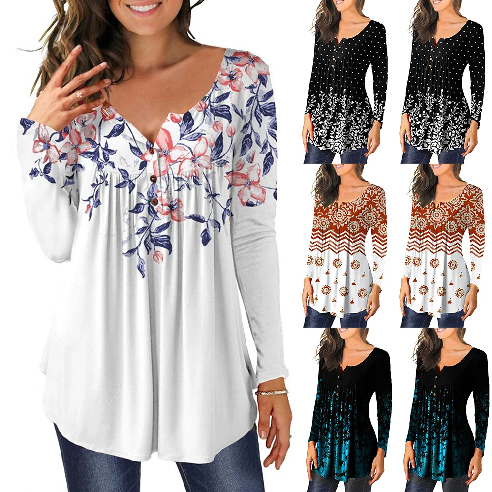 

Round Neck Casual Long Sleeve O-Neck Women T-Shirt Blouses Floral Printed Ladies Tshirt Tee Shirt Autumn Spring T-Shirt Tops