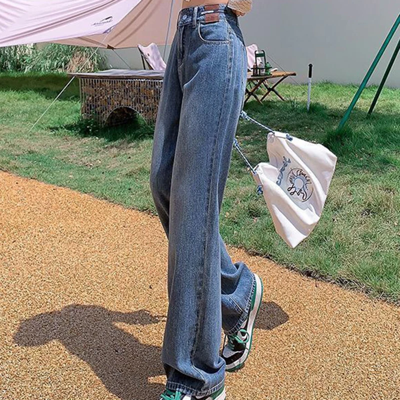 Denim brand high waist jeans women's loose and versatile straight leg wide leg long four season pants