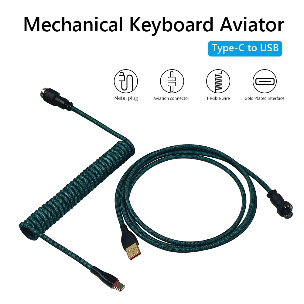 

Авиационный соединитель 2 в 1 Type-C на USB 1,8 м, спиральный Паракорд с золотым покрытием, аксессуары для механической клавиатуры