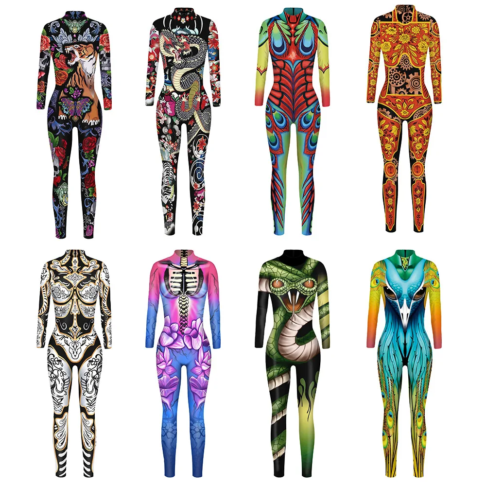 

Women Men Animals Snake Tiger Dragon 3D Digital Printing Bodysuit Adults Punk Future Jumpsuit Halloween Cosplay Costumes Outfit
