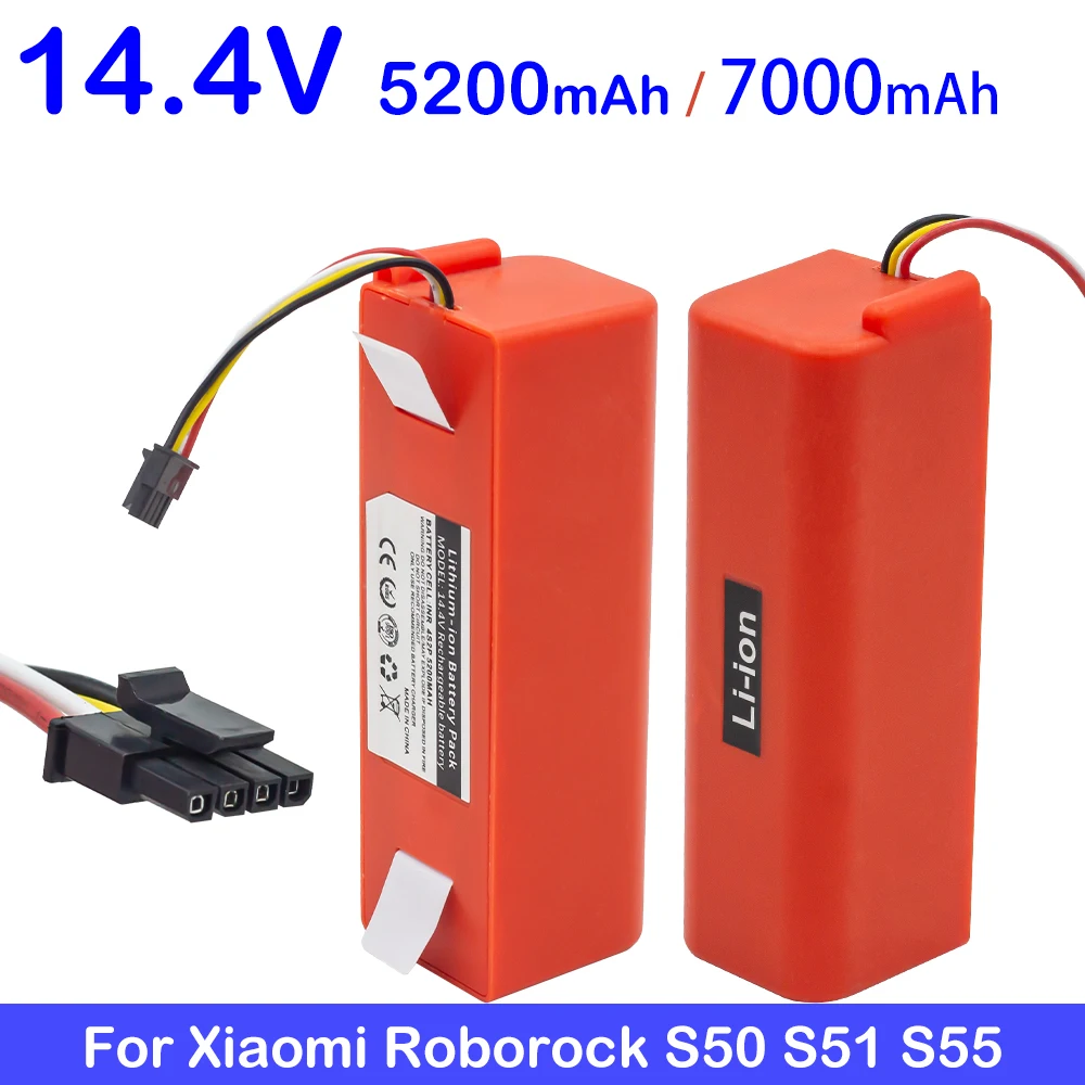

New Robotic Vacuum cleaner Replacement Battery 14.4V 5.2Ah 7000mAh for Xiaomi Robot Roborock S50 S51 S55 Spare li-ion battery