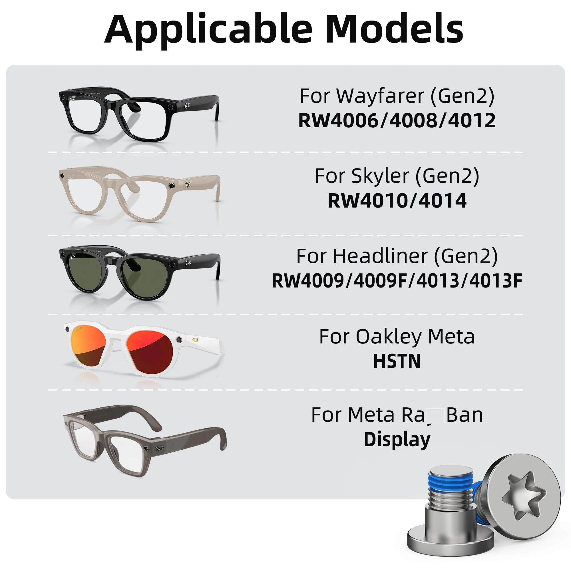Фото Набор отверток и винтов для умных очков Ray-Ban Meta Wayfarer/Skyler/Headliner Gen 2 и Oakley Meta HSTN, сменные аксессуары №2