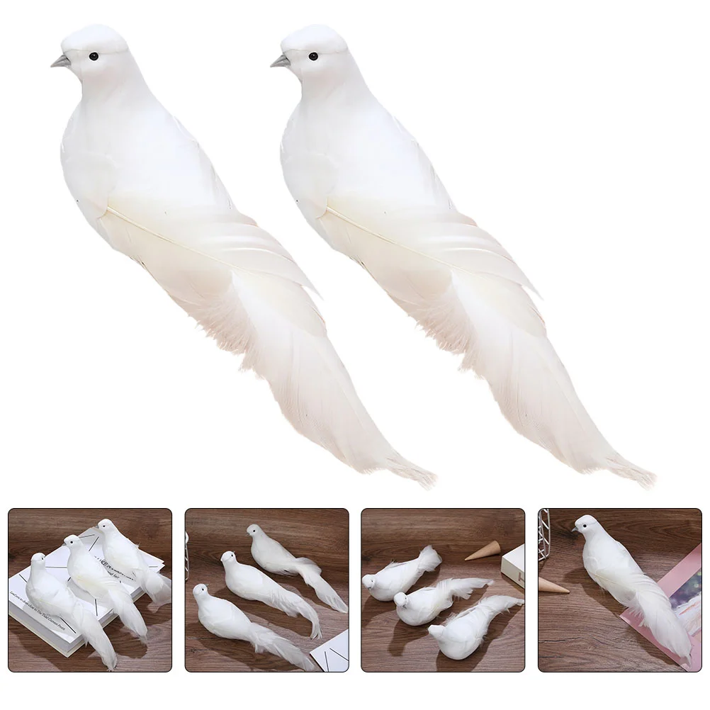 

2 Pcs Photo Ornament Peace Dove Christmas Tree Bird White Birds Mini Pigeon Figurine Artificial Doves Simulated Pendant