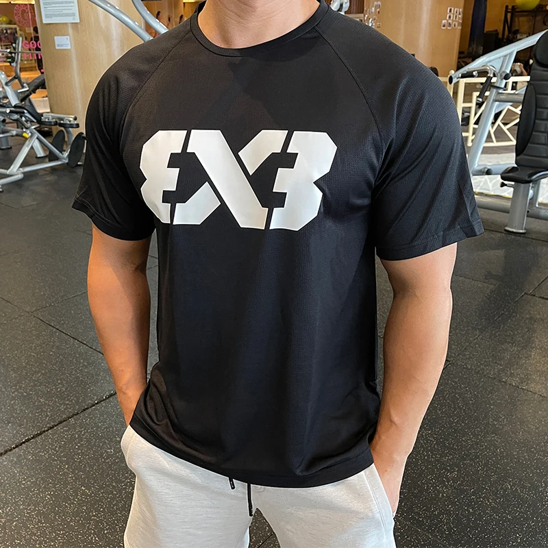 

2022 New Men Print Large Size Sports Fitness Short Sleeve Bodybuilding Workout T-Shirt Fashion Casual Loose Comfortable Clothing