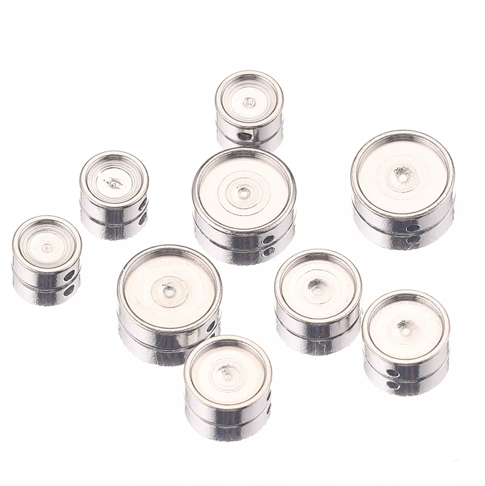 

10pcs Fit 6/8/10mm Stainless steel Straight hole Leather Slider Beads Blank Cabochon Setting base DIY Bracelet Jewelry Making