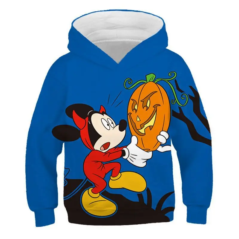 New Spring Autumn Teen Kids Cartoon Print Hoodies Children Funny Mickey Mouse Minnie Hooded Sweatshirt Boy Girl Stitch Pullover