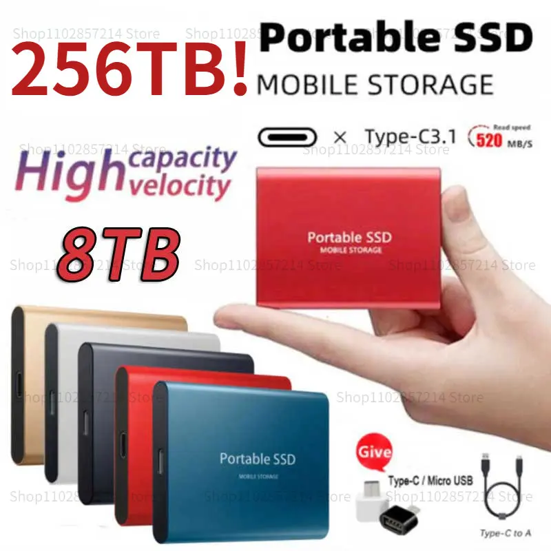 

Оригинальный внешний жесткий диск SSD 256 ТБ, 128 ТБ, USB Type-C, твердотельные жесткие диски для настольных ПК, ноутбуков