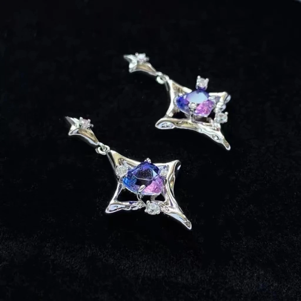 

New Goth Harajuku Vintage Fantasy Cool Purple Crystal Peach Heart Star Pendant Earrings For Women Egirl Y2K Jewelry Accessories